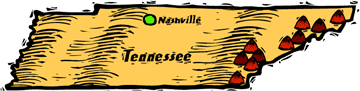 Tennessee woodcut map showing location of Nashville